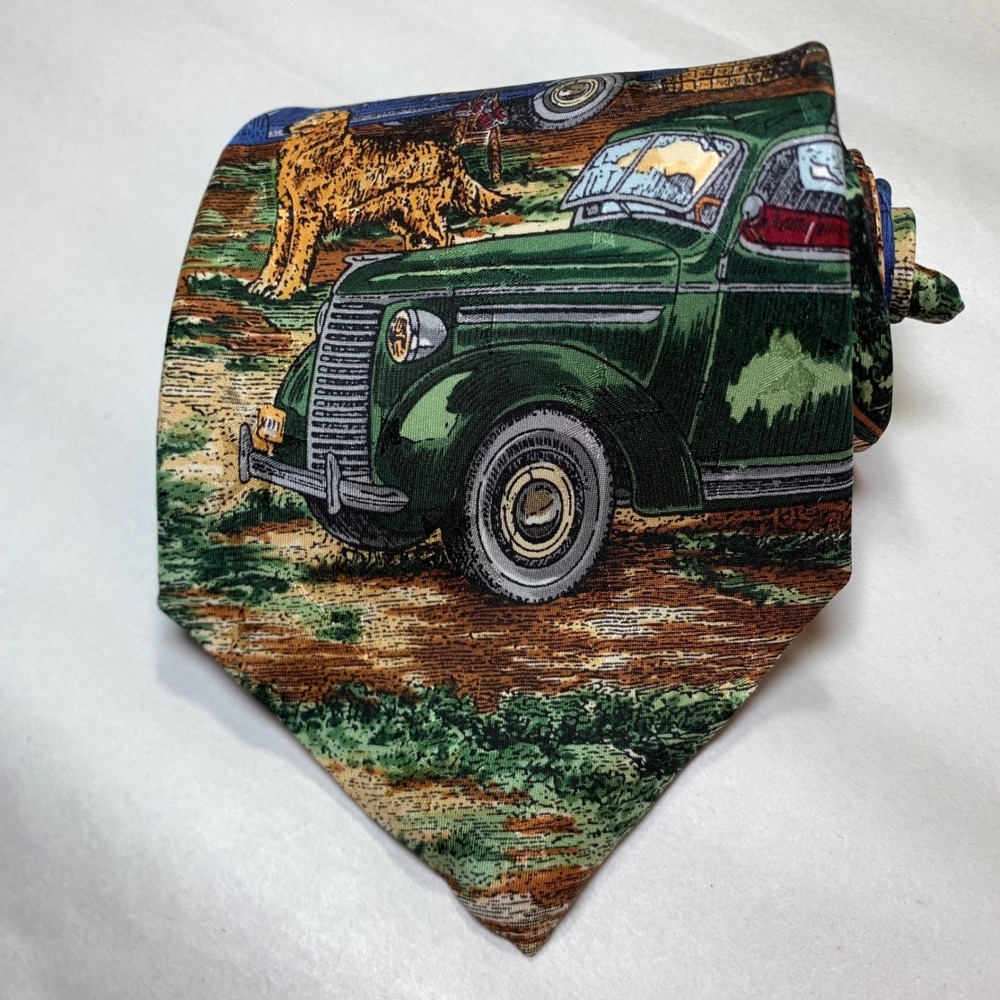 Tango by Max Raab Americana Series 1936 Back Country Silk Tie Vintage Truck Dog